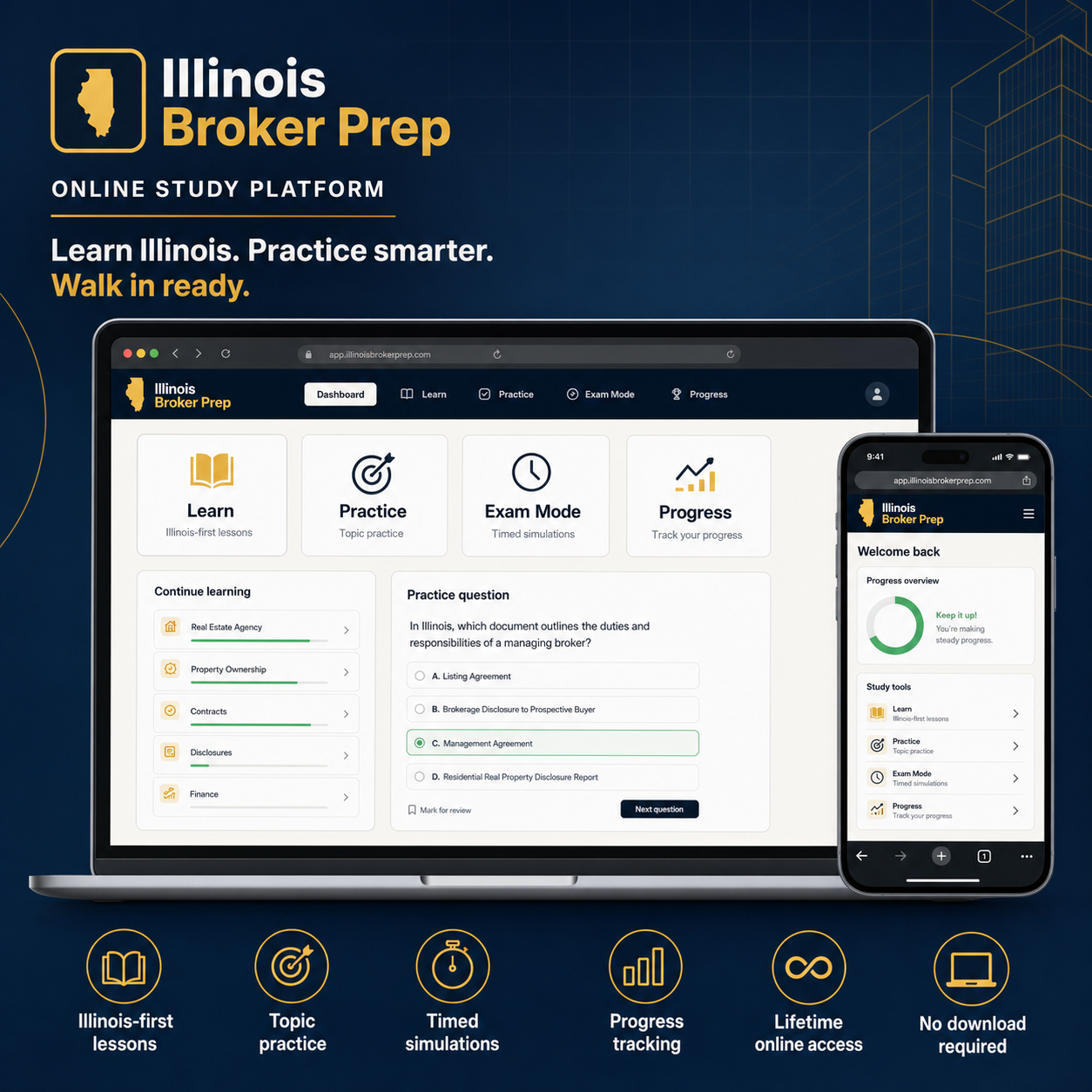 Illinois Broker Exam Prep | Learn Illinois Law, Practice, and Simulate